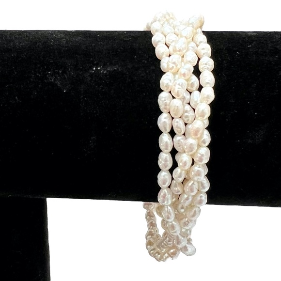 VINTAGE 8" LONG 5 STRAND RICE FRESHWATER PEARL WITH 14K BALL CLASP BRACELET - Picture 4 of 9